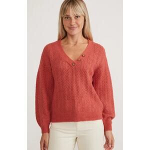 Marine Layer Evelyn Pointelle Coral V-Neck Sweater - XL